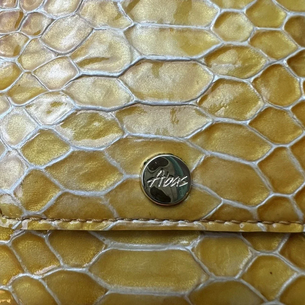ABAS Snakeskin Embossed Yellow Brown Bag Clutch Purse